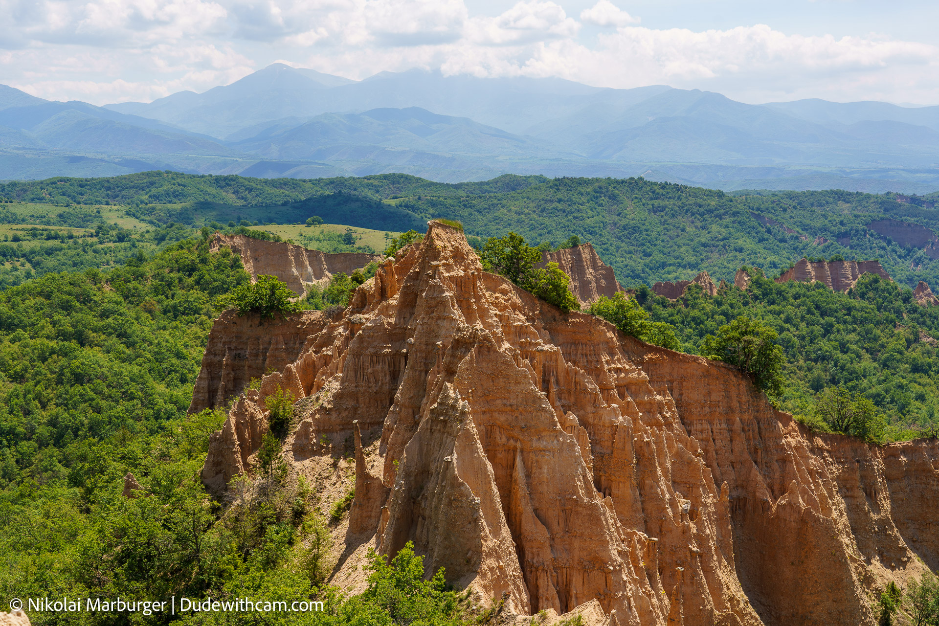 The Melnik Pyramids in Bulgaria. There is a 11km circular path which leades you trough the whole region and offers good views.